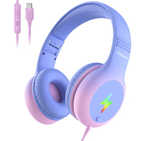 Cowyawn USB-C kid headphones with LED lights for study and style