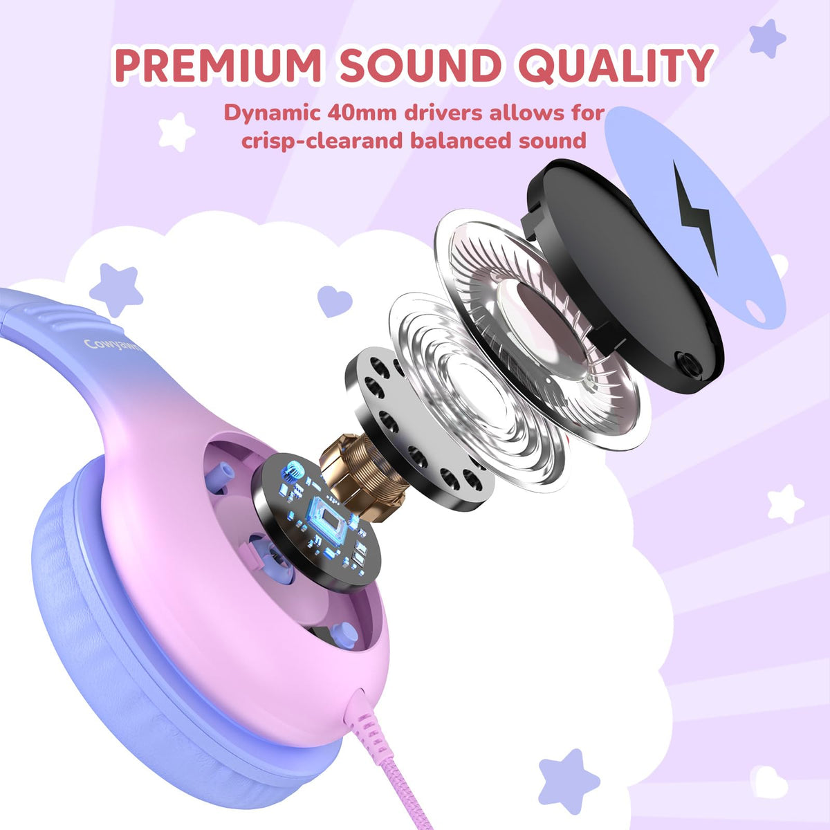 Cowyawn USB-C kid headphones with microphone for calls and learning