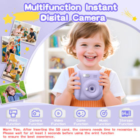 Coxlame Kids Camera Instant Print back panel highlighting easy access to paper and ports