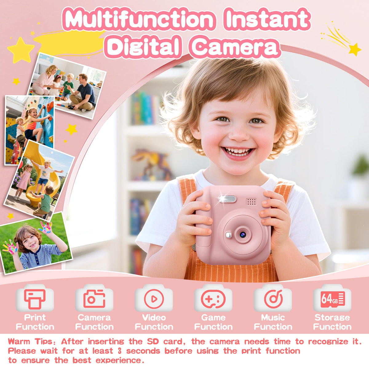 Coxlame Kids Instant Print Camera side view for comfortable grip