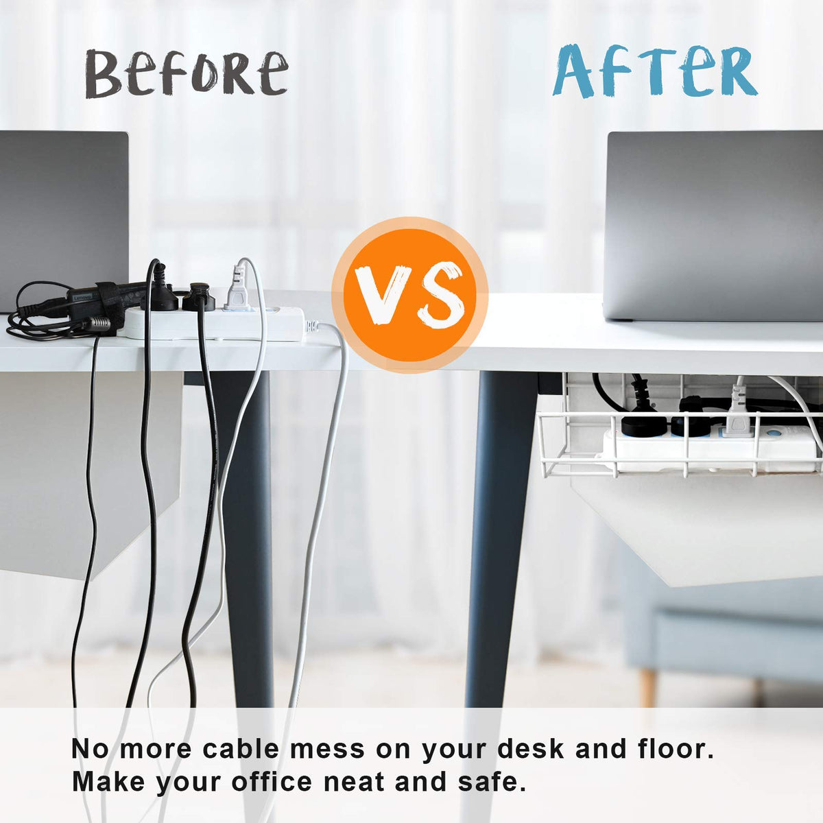 COYACOOL 2-pack cable raceway under desk kept tidy and accessible.
