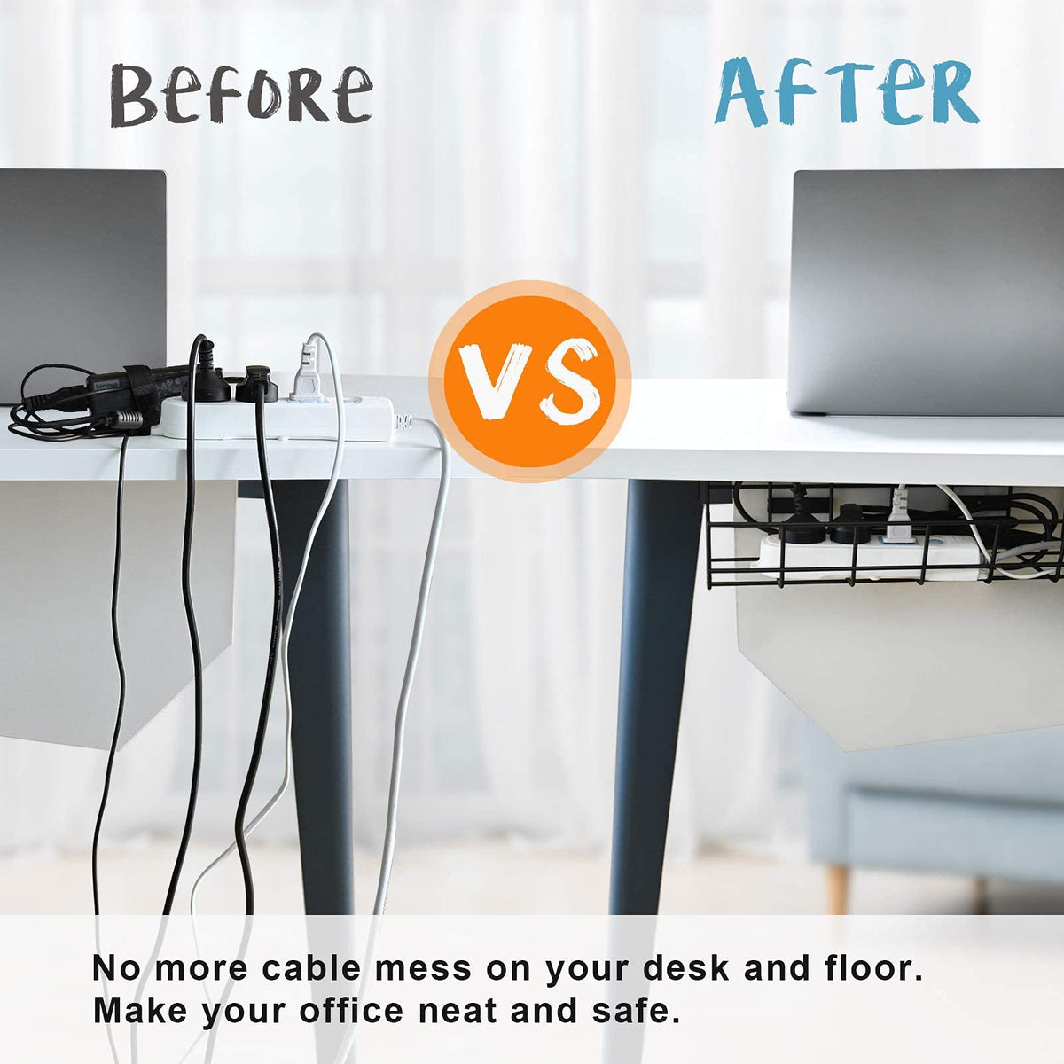 COYACOOL metal wire cable tray keeps office cables organized and off the floor