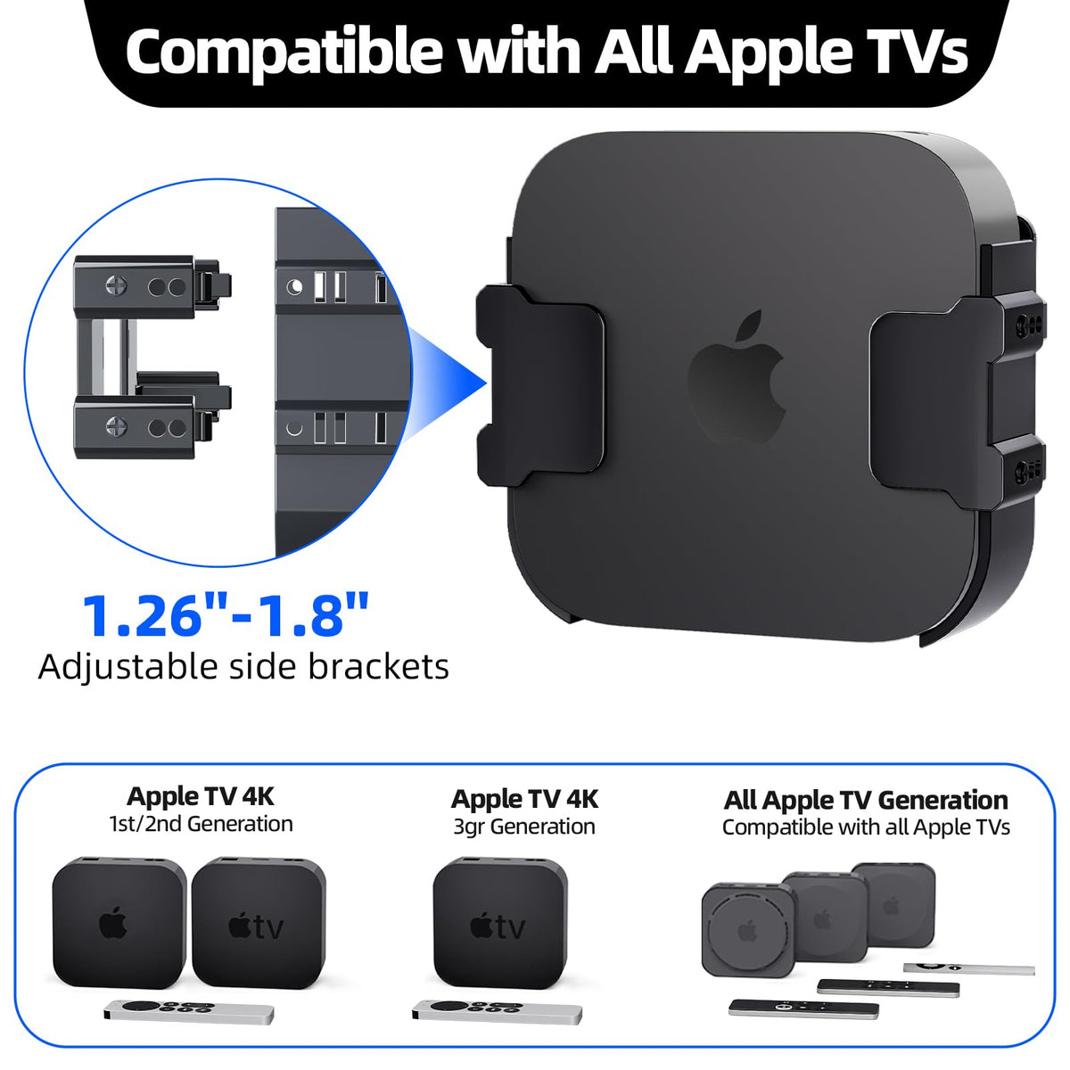 Cozcty Apple TV mount complete kit including screws and adhesive strips.