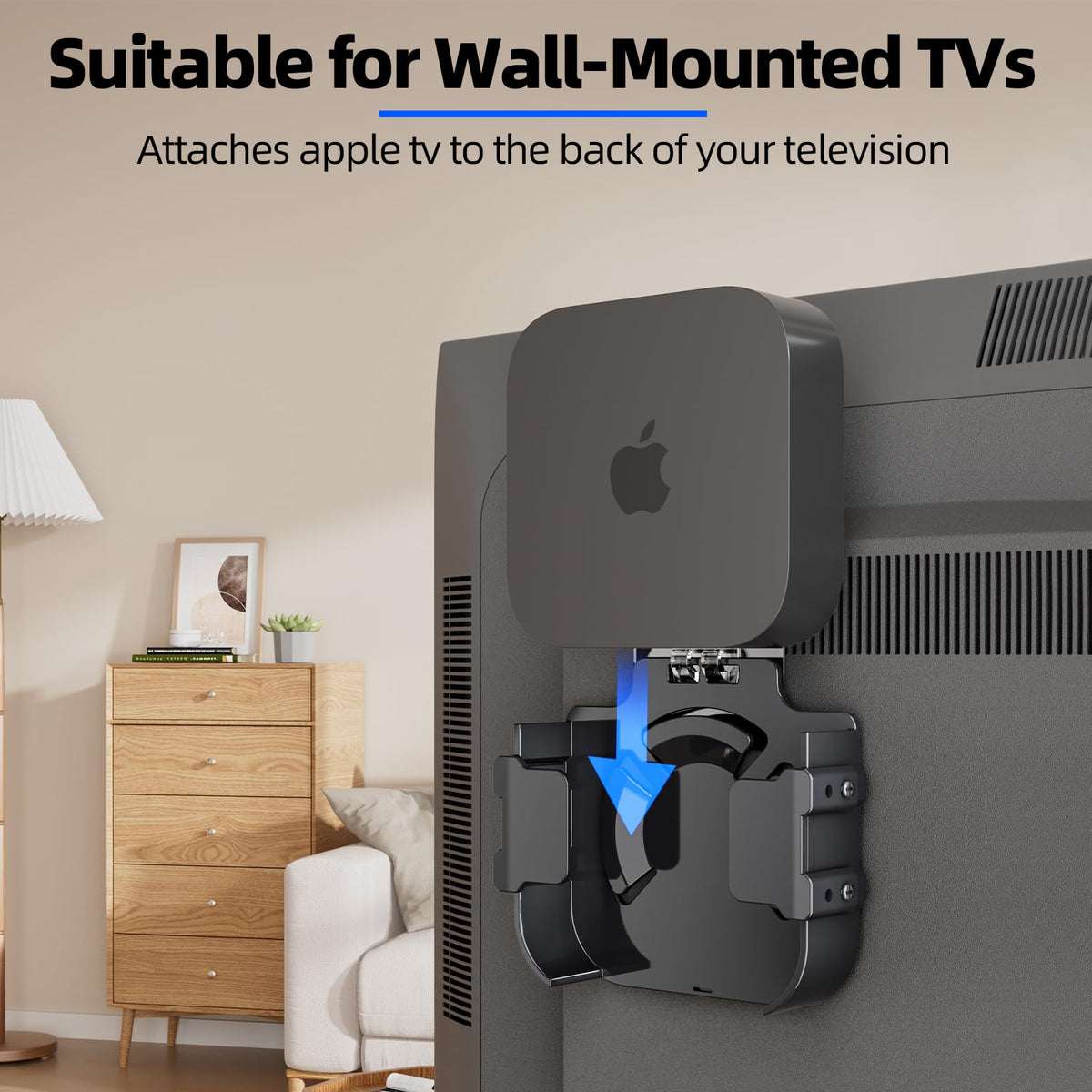 Cozcty Apple TV mount vent hook design with airflow channels.