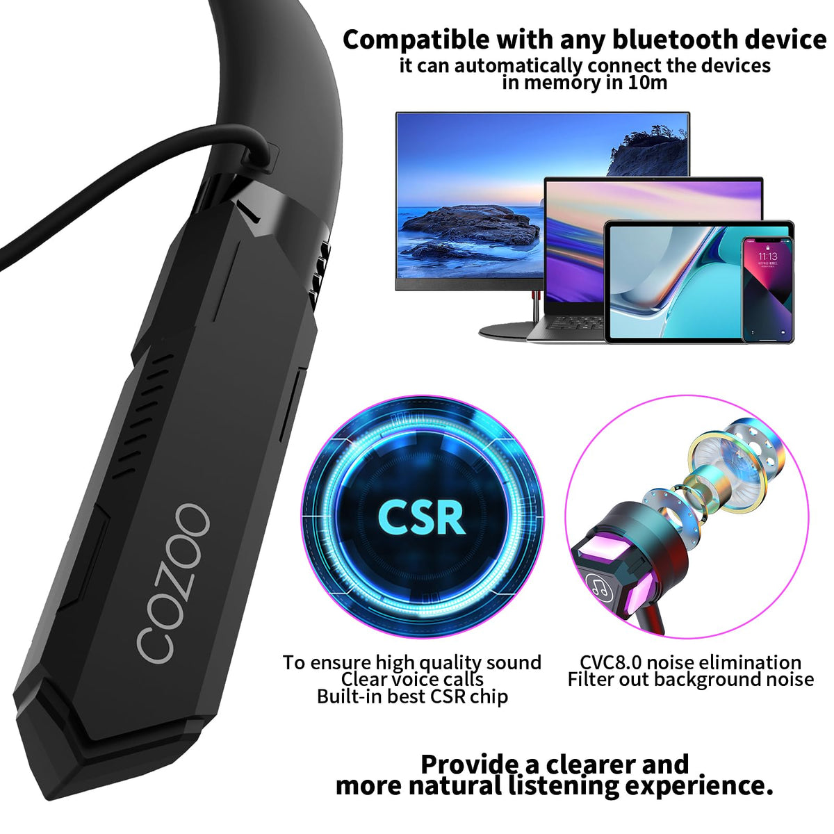 Cozoo ergonomic neckband designed for all-day comfortable wear