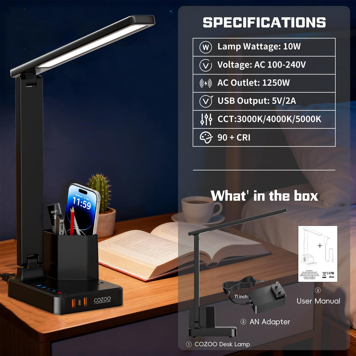 Cozoo workspace lamp doubles as a compact charging hub.