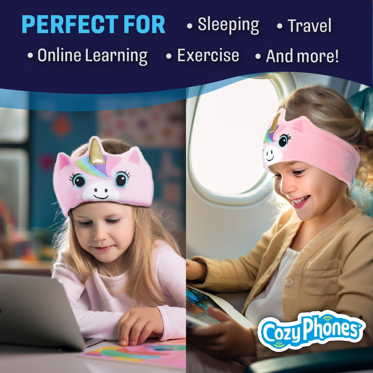 CozyPhones car-seat and airplane-friendly headband for comfortable trips.