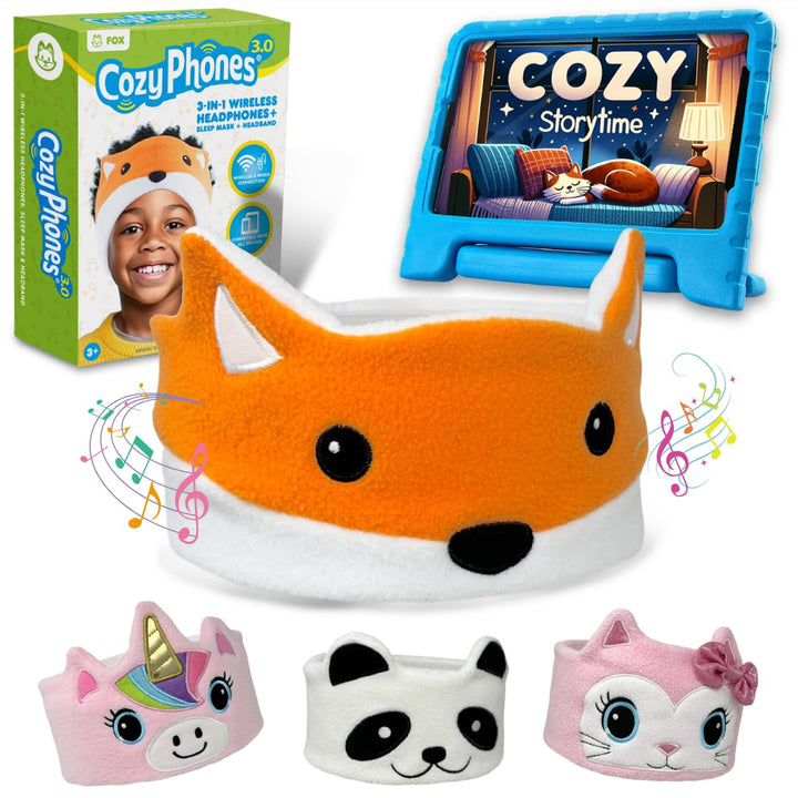 CozyPhones Fox front view showing plush headband and fox design, comfortable fit