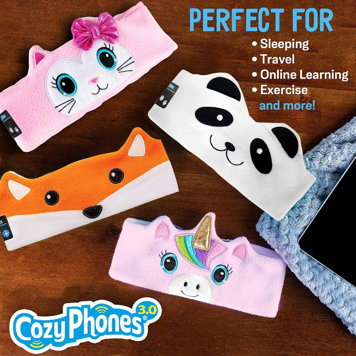 CozyPhones label and in-line controls showing easy volume and microphone access