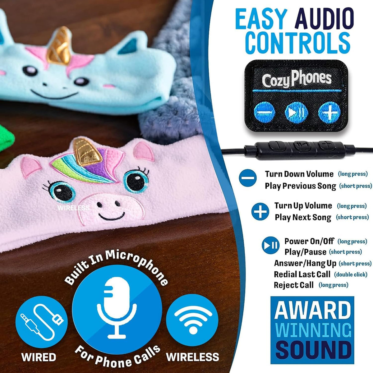 CozyPhones next to a toy for size comparison showing toddler-friendly scale