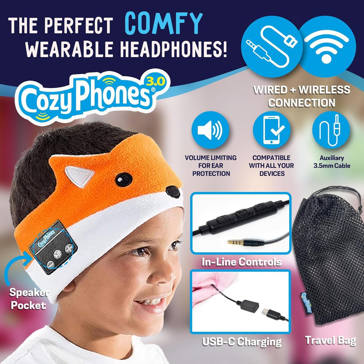 CozyPhones speaker pocket detail showing secure sewn pocket and stable audio placement