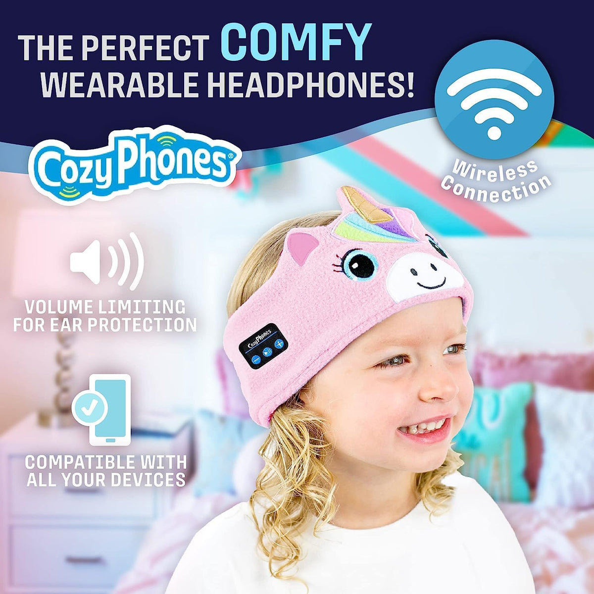 CozyPhones fabric texture close-up highlights washable, stretchy material for gentle wear