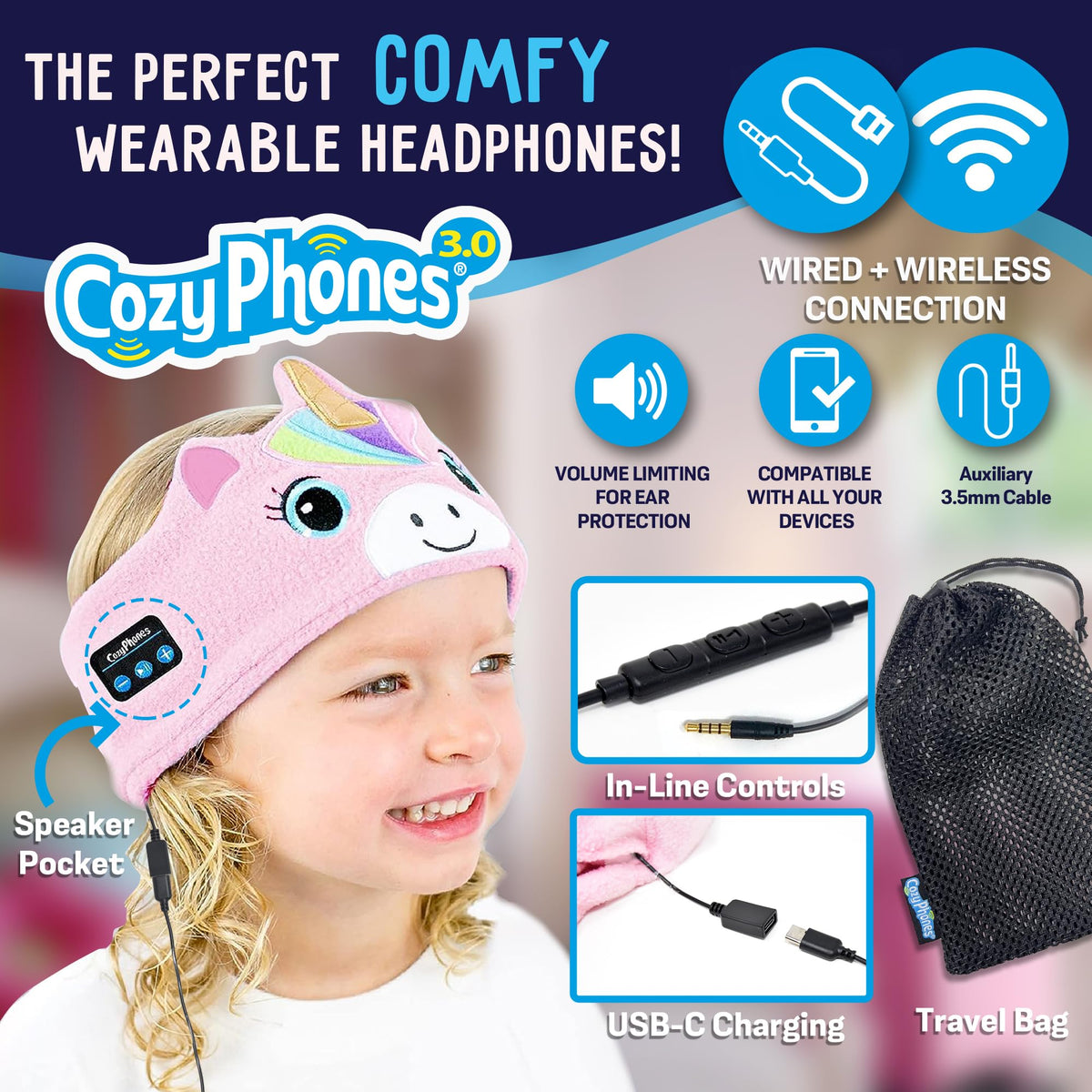CozyPhones close-up of sewn speaker pocket demonstrating snug, flat speaker placement