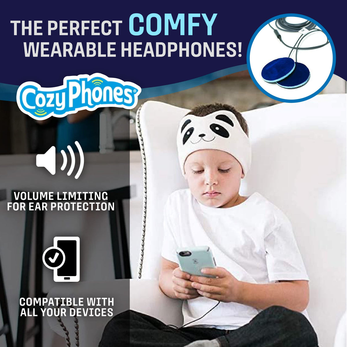 CozyPhones volume-limited 90dB design protects young ears without sacrificing fun listening.