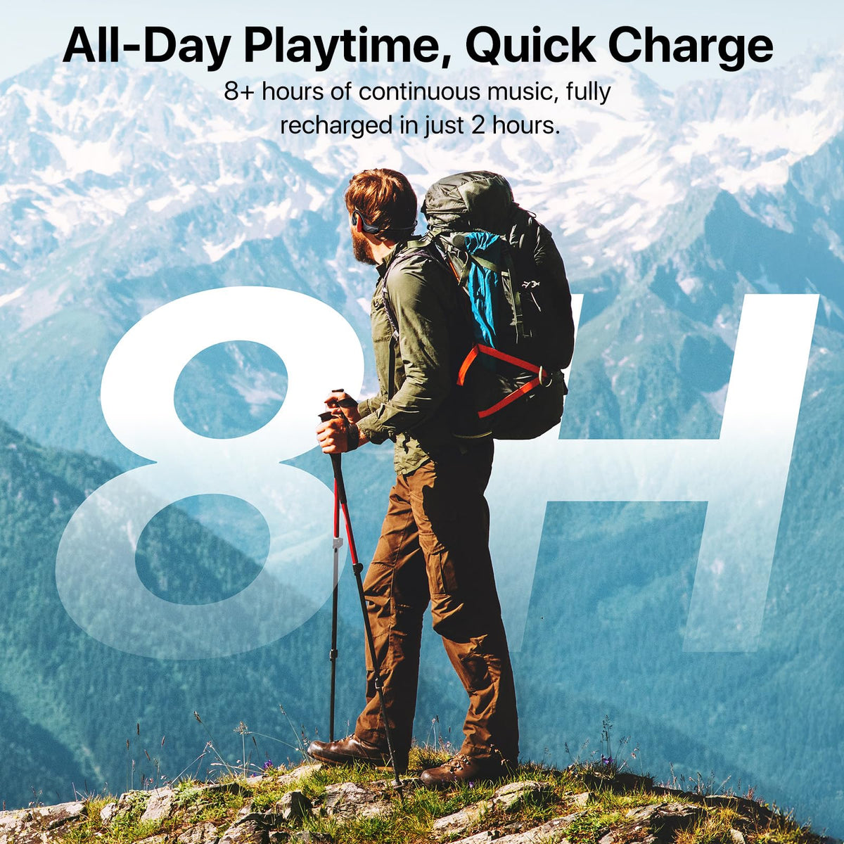 CPTEA 8+ hours of playback with USB-C charging for long workouts.
