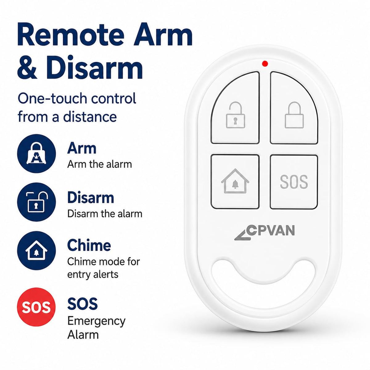 CPVAN remote control beside keys showing convenient long-range operation