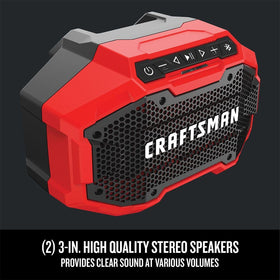 CRAFTSMAN V20 speaker on jobsite setup showcases versatile power options