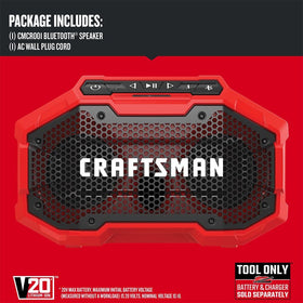 CRAFTSMAN V20 speaker side view highlights rugged portable design for on-the-go use