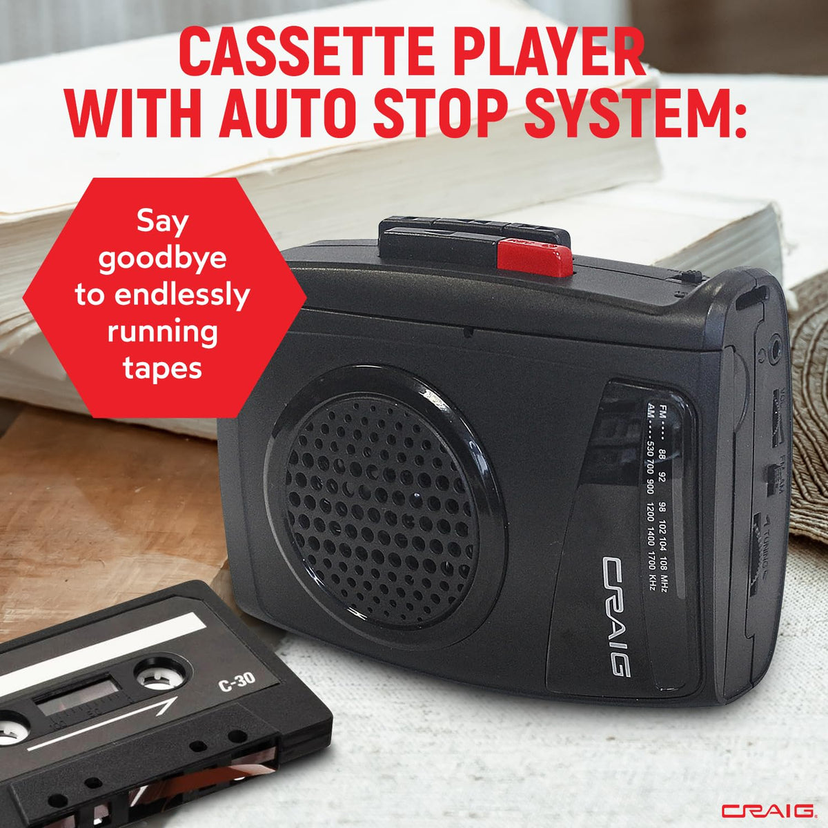 Craig CS2304 built-in speaker delivers room-filling sound in a compact travel companion.