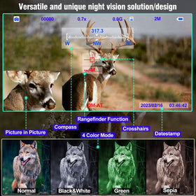 Crangcam 5x zoom binoculars capturing distant details in low light for outdoor use.