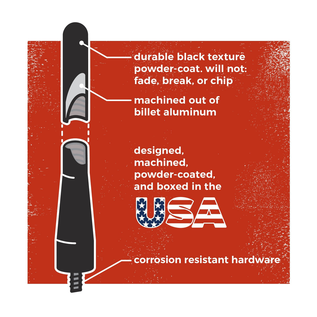 Powder-coated textured finish resists chipping, fading, and peeling on the CravenSpeed Stubby