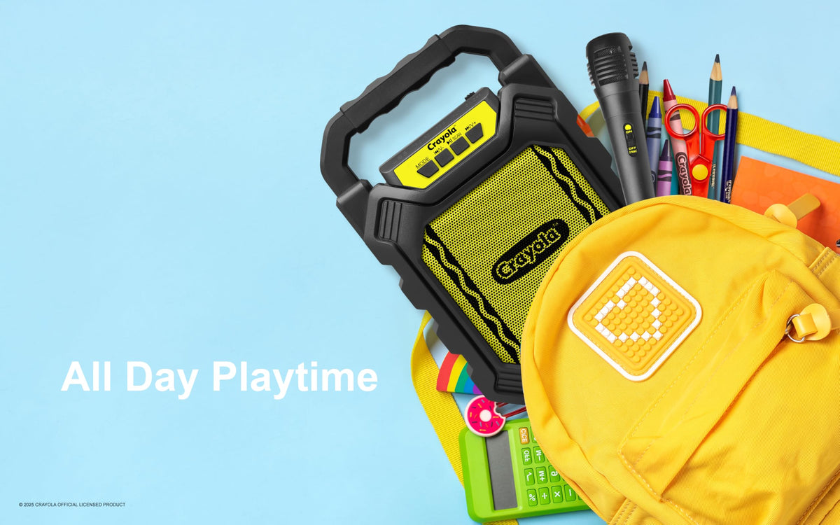 Crayola Mini Karaoke 10W peak power for loud celebrations.