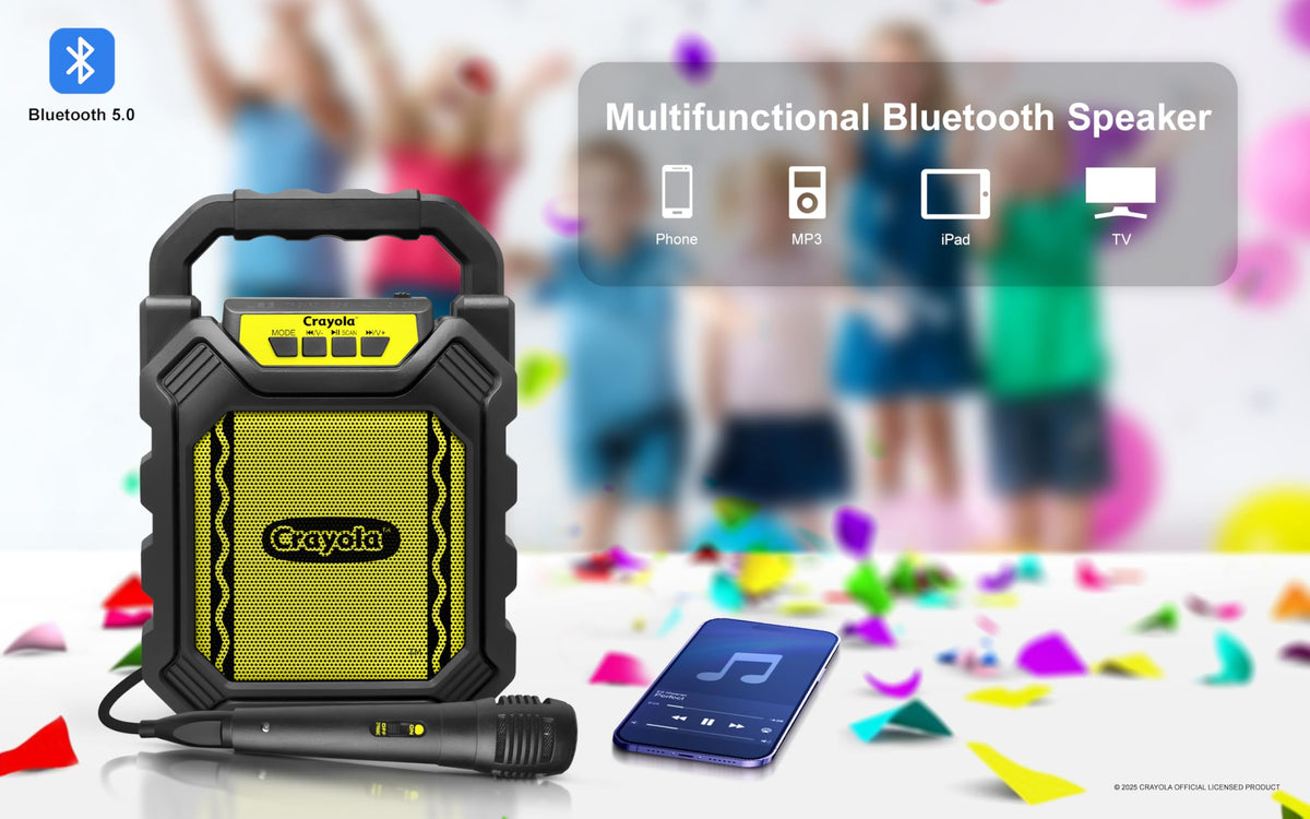 Crayola Mini Karaoke 4-inch driver delivers clear sound.