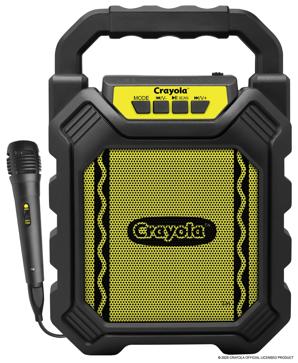Crayola Mini Karaoke blue colorway promotes playful home karaoke fun.