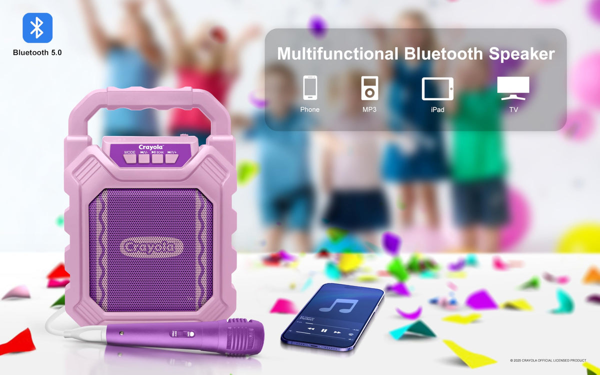 Crayola Mini Karaoke Bluetooth setup enabling wireless streaming and versatile playback