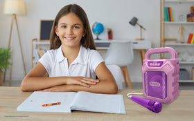 Crayola Mini Karaoke compact storage demonstrates easy home setup