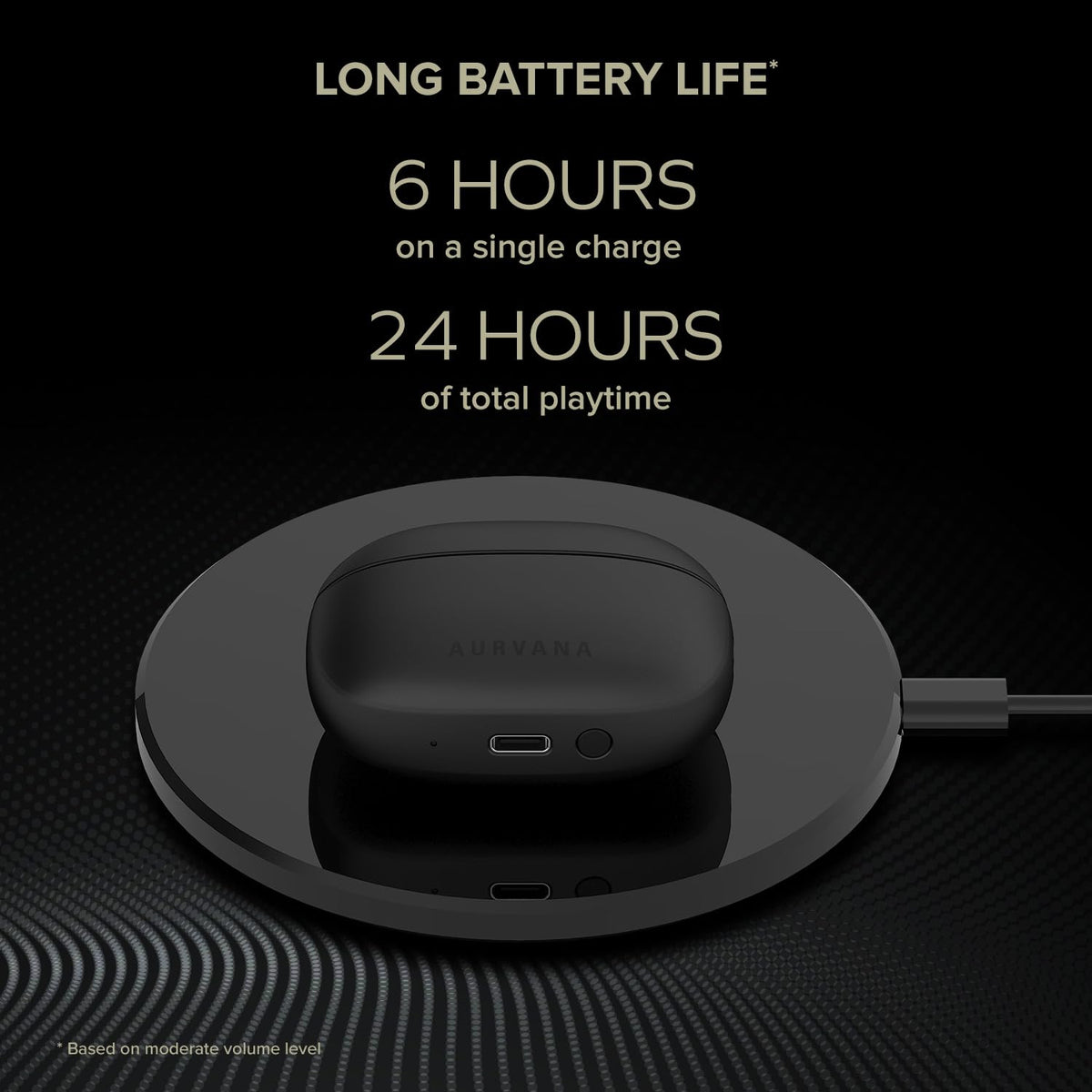 Creative Aurvana Ace USB-C charging port view, highlights fast convenient recharge