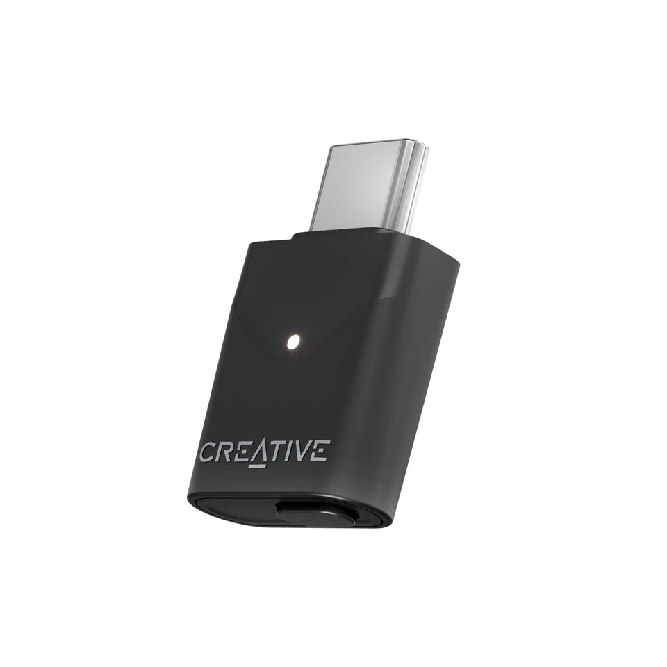 Creative BT-W6 front view showing compact USB-C plug and sleek finish for easy portability