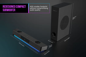 Creative Katana V2X satellite speakers on tabletop delivering dynamic home theater sound
