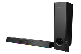 Creative Katana V2X soundbar front view with wireless subwoofer for immersive gaming audio
