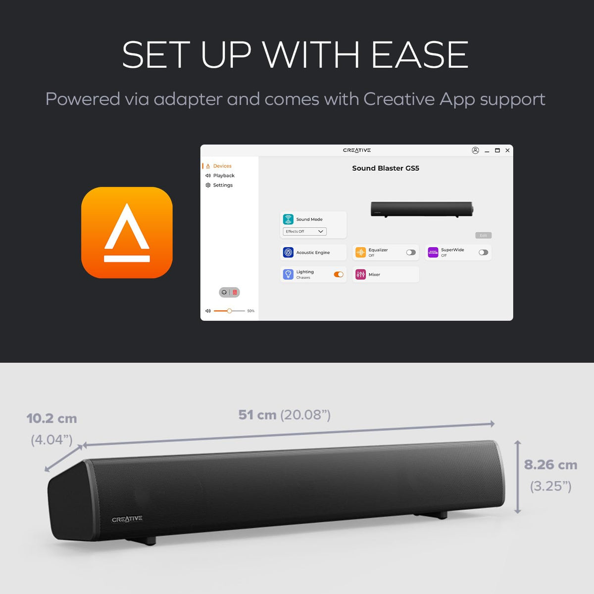Creative Labs Sound Blaster GS5 RGB for movie nights and music playback