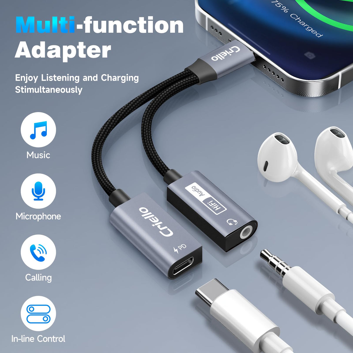 Criello magnetic USB-C audio dongle with durable braided cable and secure connection.