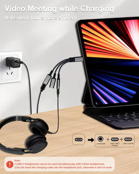 Criello USB-C to 3.5mm adapter in use for charging and listening
