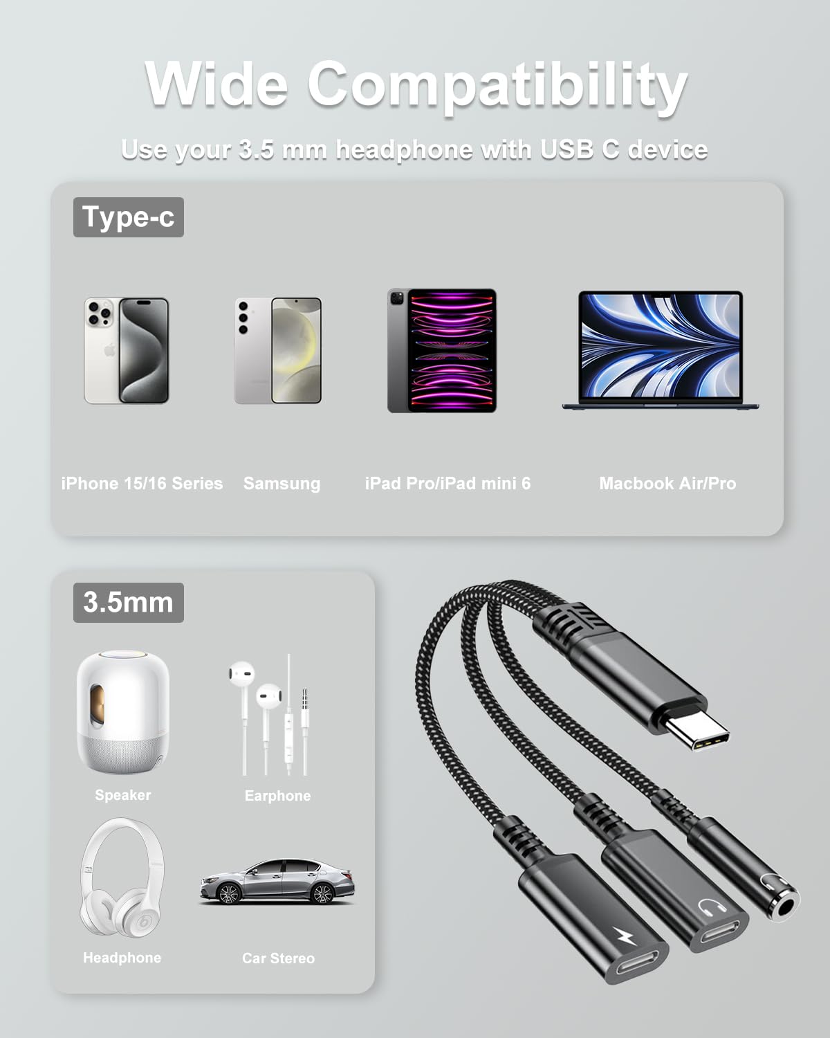 Criello USB-C to 3.5mm adapter with metal connectors for stability