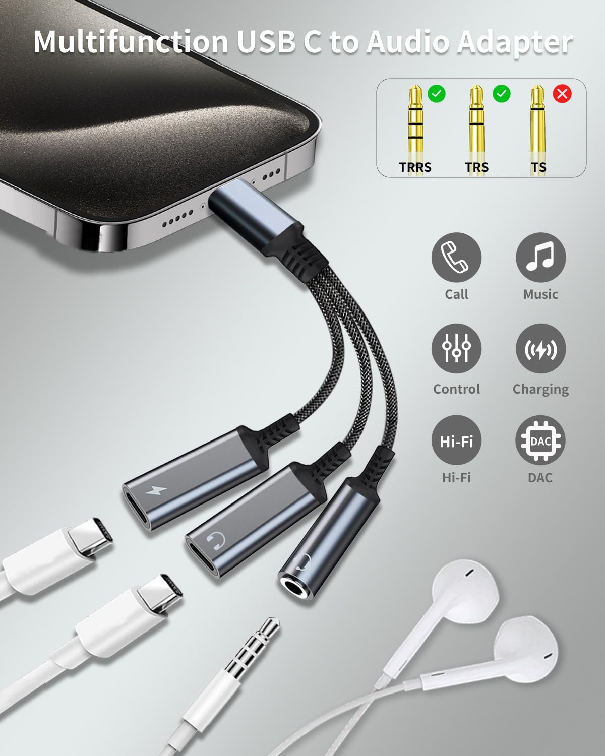 Criello USB-C to 3.5mm adapter side view highlights durable metal connectors.