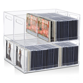 CroBlissful 4pc acrylic CD storage boxes neatly organize a growing CD collection.