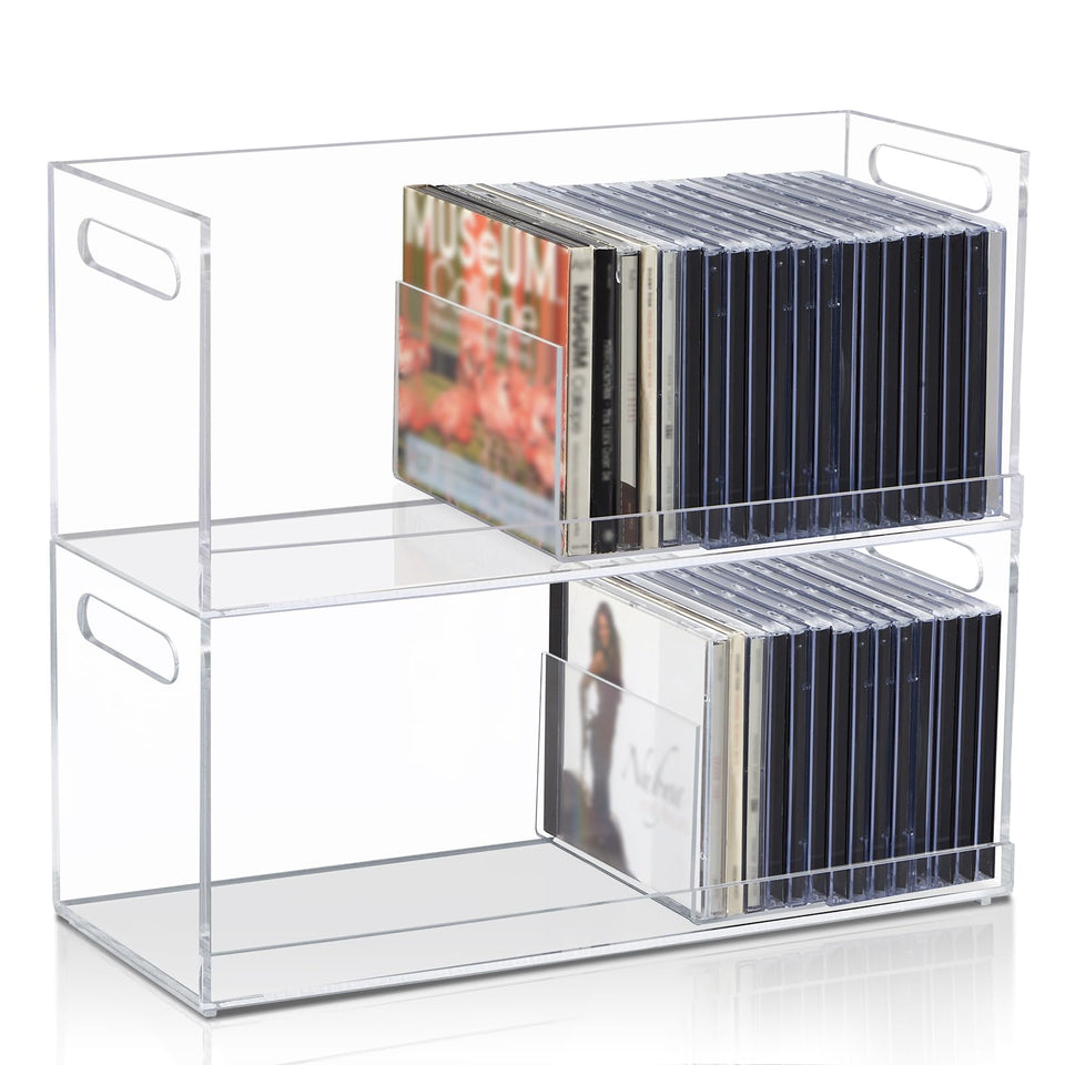 CroBlissful front view clear acrylic CD holder shows organized discs and quick access