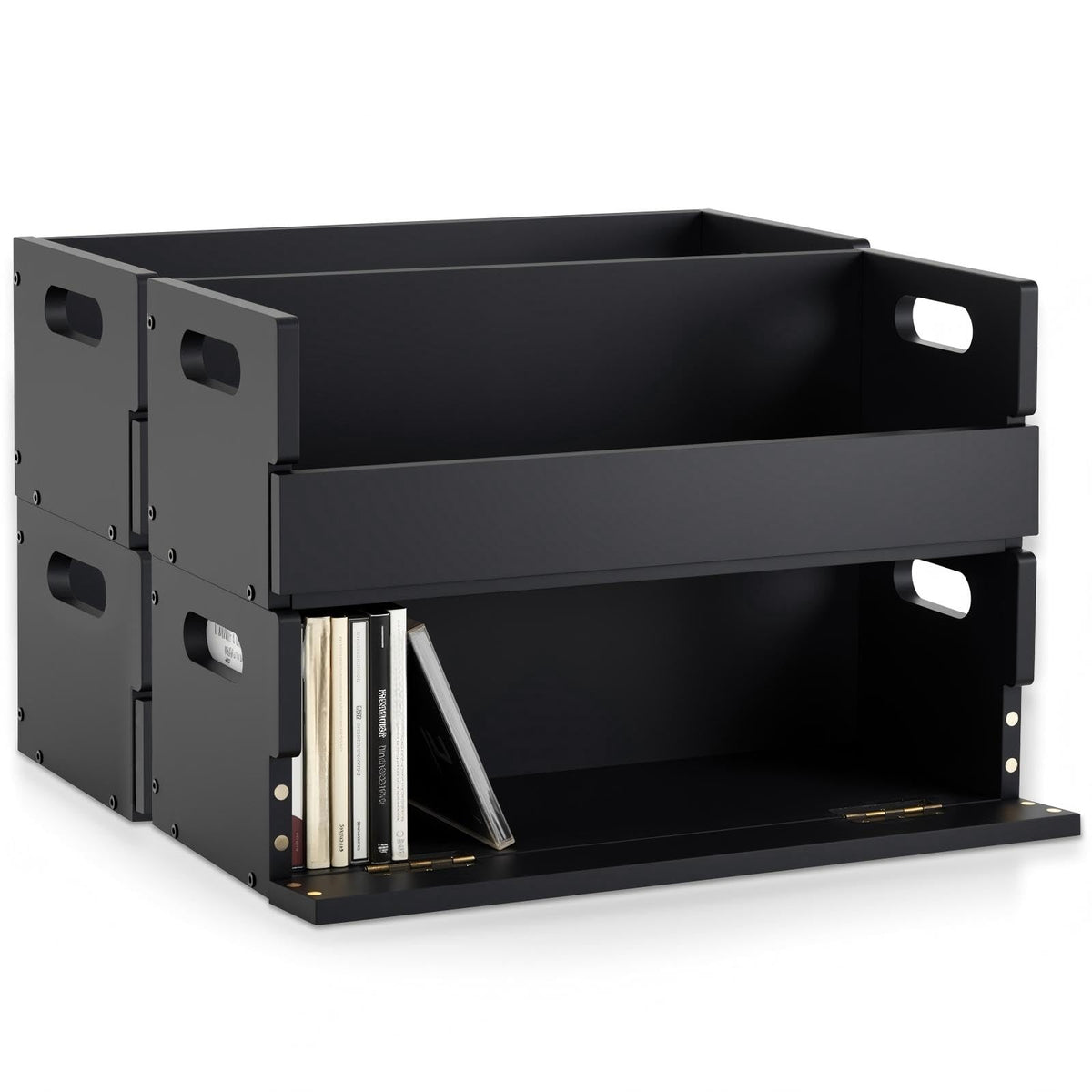 CroBlissful four-set wooden CD boxes front view for organized, stylish storage.