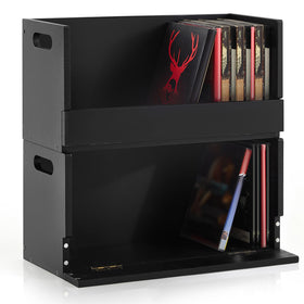 CroBlissful front view of two black wooden DVD boxes showing elegant storage benefit