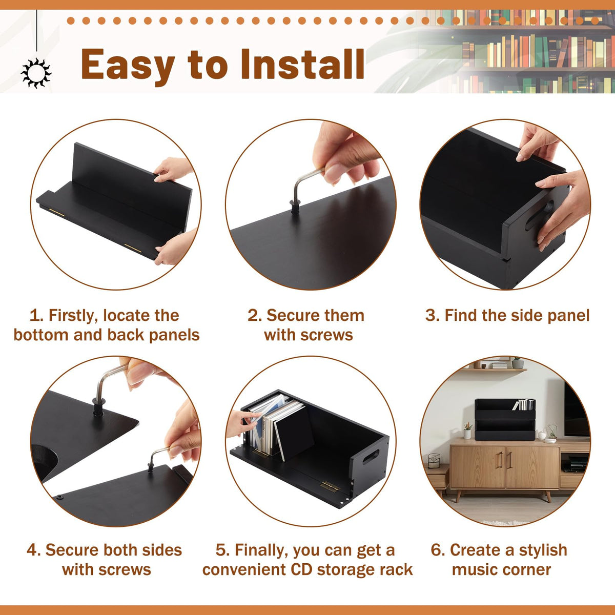 CroBlissful storage boxes in a living room corner organizing media neatly