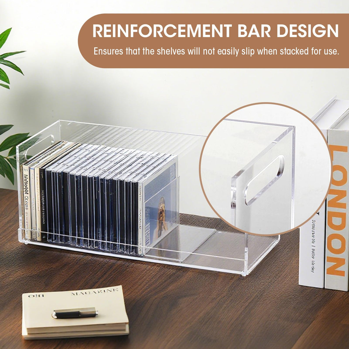 CroBlissful transparent display shelf keeps items in view for quick access.