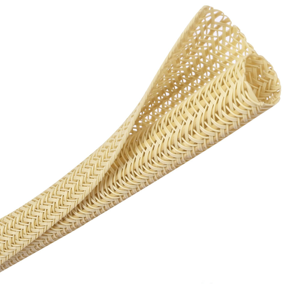 CrocSee 25ft braided cable sleeve in beige protects TV cords and reduces clutter.