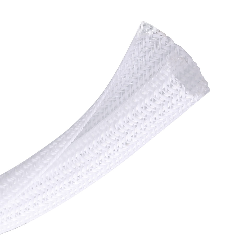CrocSee 25ft braided cable sleeve in white concealing wires.