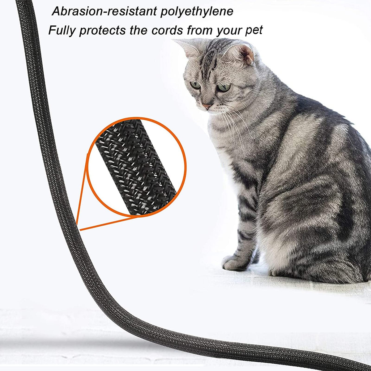 CrocSee durable polyethylene sleeve protects cables from pets and daily wear.