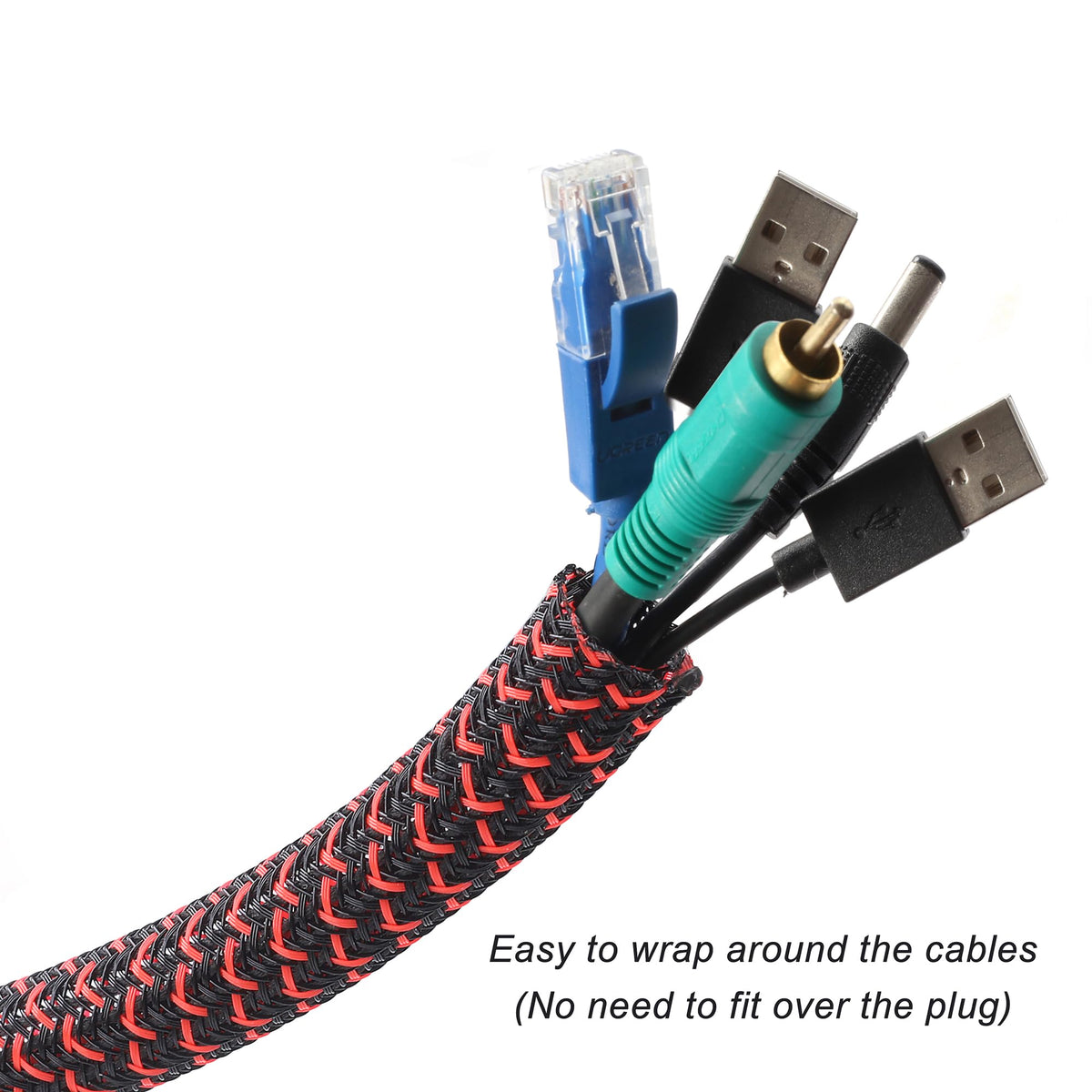 CrocSee cable sleeve wraps around wires for organized computer and gaming desks.