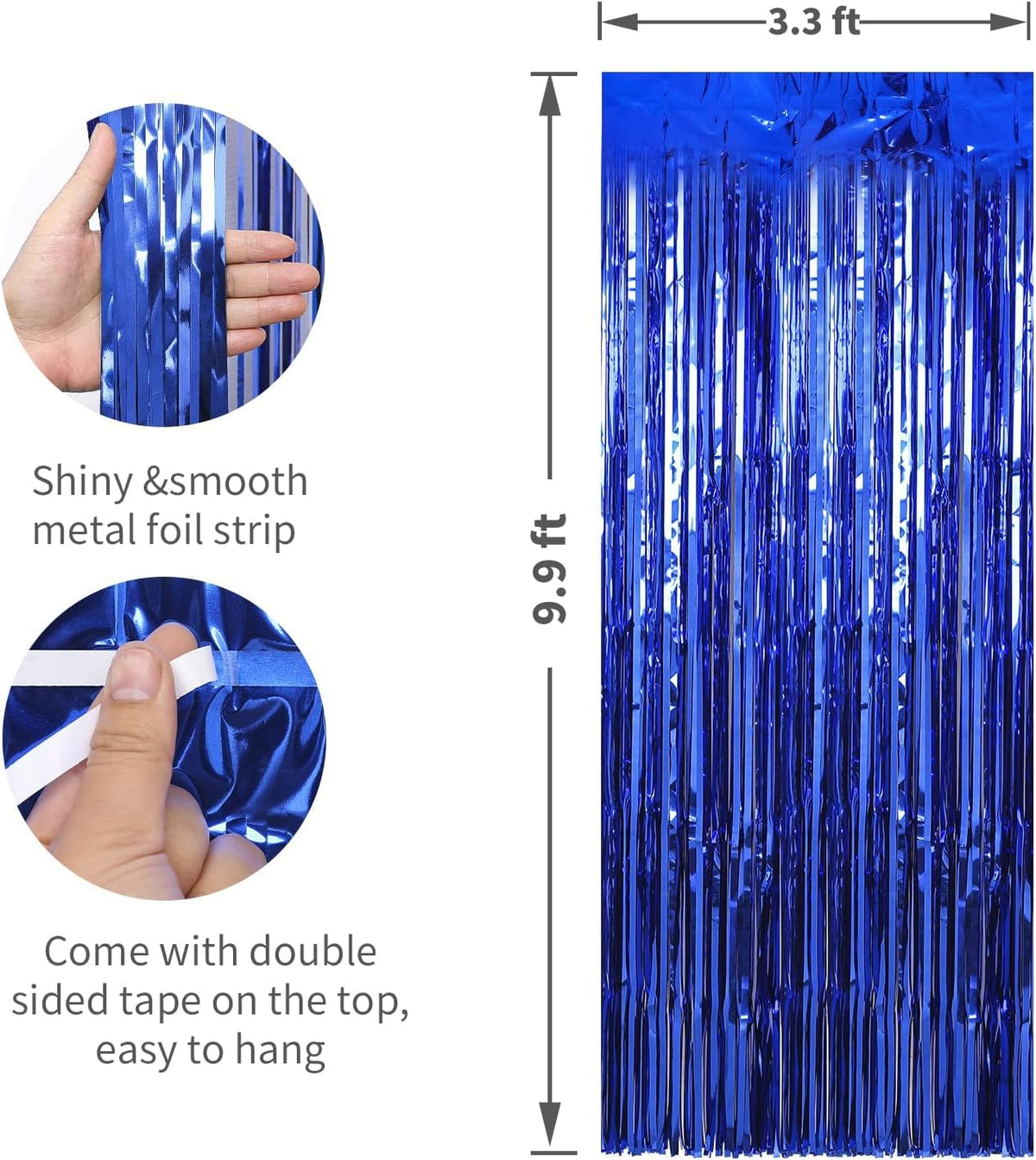 Crosize dark blue foil fringe curtains party setup adds sparkle to celebrations and stages.